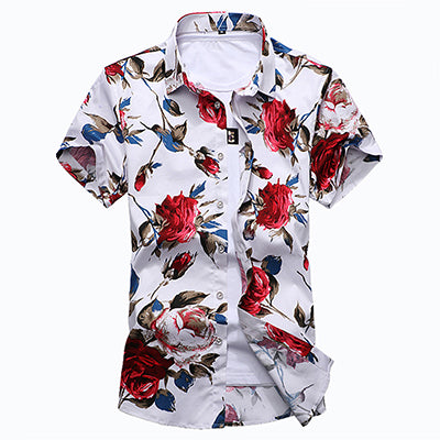 HCXY 2018 Summer Fashion Mens Shirt Slim Fit Short Sleeve Floral Shirt Mens Clothing Trend Mens Casual Flower Shirts Size M-7XL