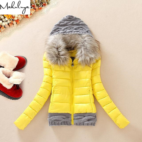 Makuluya 3XL New Arrivals Super Warm Plus Size Women Coats Winter Fur Hat Short Style Slim Waist Patchwork Woolen Coats QW73