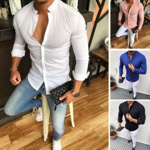 Men's Linen Cotton Button Long Sleeve Shirt Slim Fit Casual Tee Blouse Tops