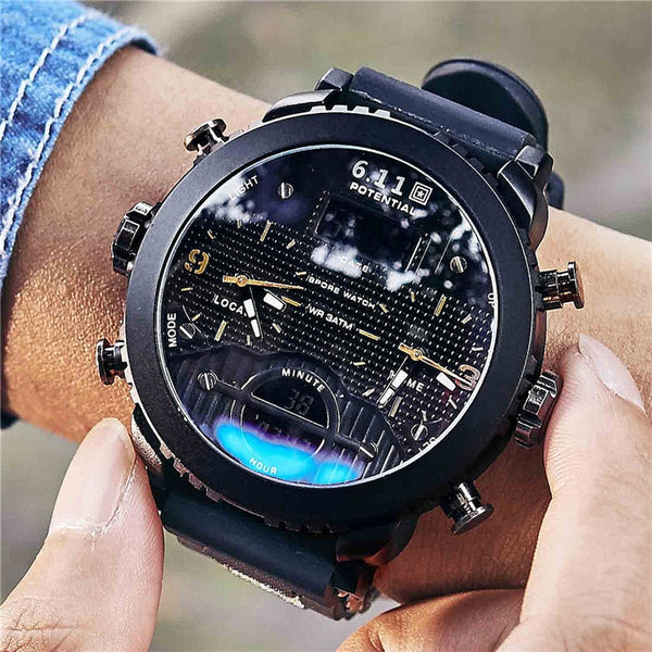 6.11 New Big Mens Watch Sport Quartz Men Wristwatches Quartz Black Led Digital Sport Watch Men Relogio Masculino