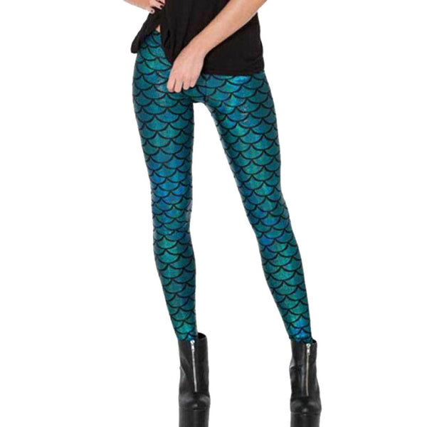 2018 Milk Digital Print Women Mermaid Fish Scale Leggings Plus Size Black Metallic Geometric Stretch Legging Pant For Female