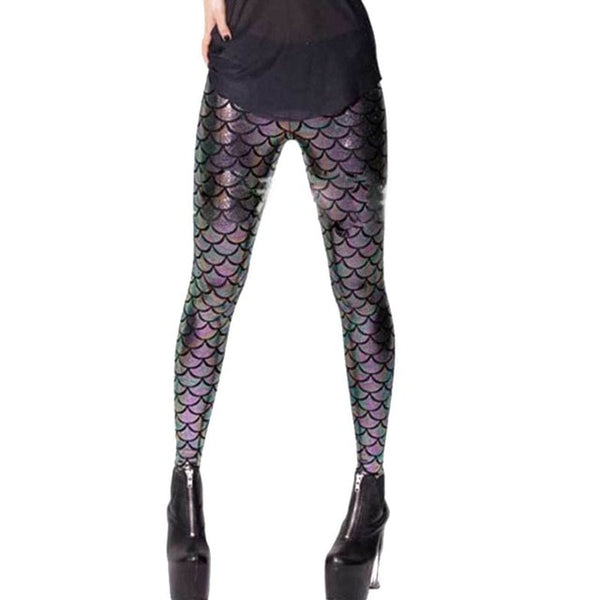 2018 Milk Digital Print Women Mermaid Fish Scale Leggings Plus Size Black Metallic Geometric Stretch Legging Pant For Female