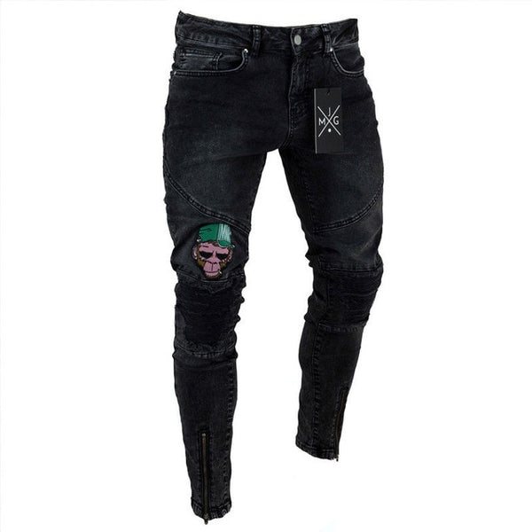 New Fashion Mens Skinny Jeans Rip Slim fit Stretch Denim Distress Frayed Biker Scratchted Hollow out Long Jeans Boy Zone