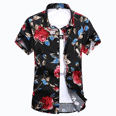 HCXY 2018 Summer Fashion Mens Shirt Slim Fit Short Sleeve Floral Shirt Mens Clothing Trend  Mens Casual Flower Shirts Size M-7XL