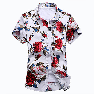 HCXY 2018 Summer Fashion Mens Shirt Slim Fit Short Sleeve Floral Shirt Mens Clothing Trend  Mens Casual Flower Shirts Size M-7XL