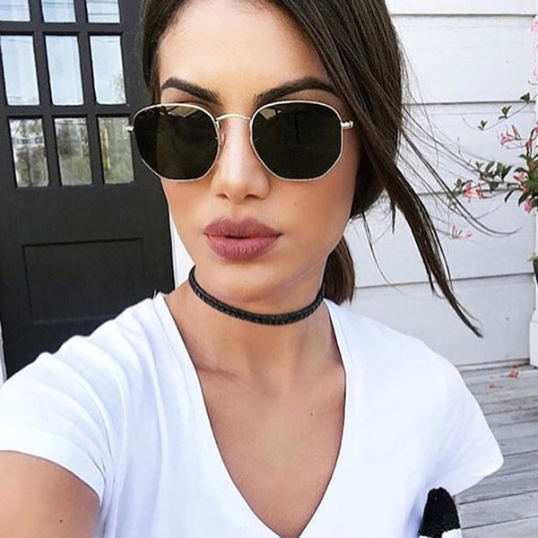 Hexagon Black Sunglasses Women Brand Designer Small Square Sunglases Men Metal Frame Driving Fishing Sun Glasses Female