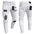 Men's Fashion Vintage Ripped Jeans Super Skinny Slim Fit Zipper Denim Pant Destroyed Frayed Trousers Cartoon Gothic Style Pants