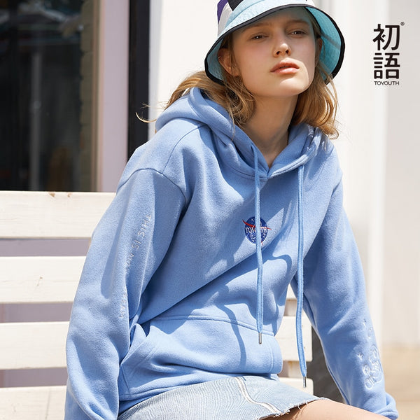 Toyouth Women Long Sleeve Top Harajuku Sweatshirt Loose Hoodies Sweatshirts Winter Pullover Sweatshirts Casual Letter Tops