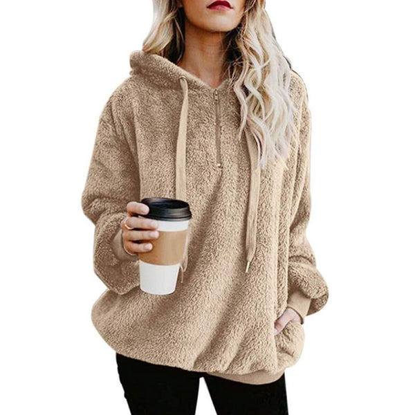 Women's Long Sleeve Hooded Fleece Sweatshirt Autumn Winter Thicken Warm Zip Up Hoodie Pullover