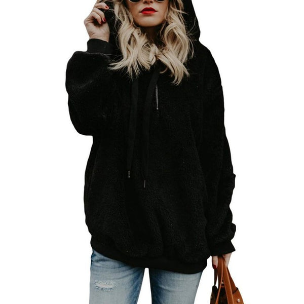 Women's Long Sleeve Hooded Fleece Sweatshirt Autumn Winter Thicken Warm Zip Up Hoodie Pullover