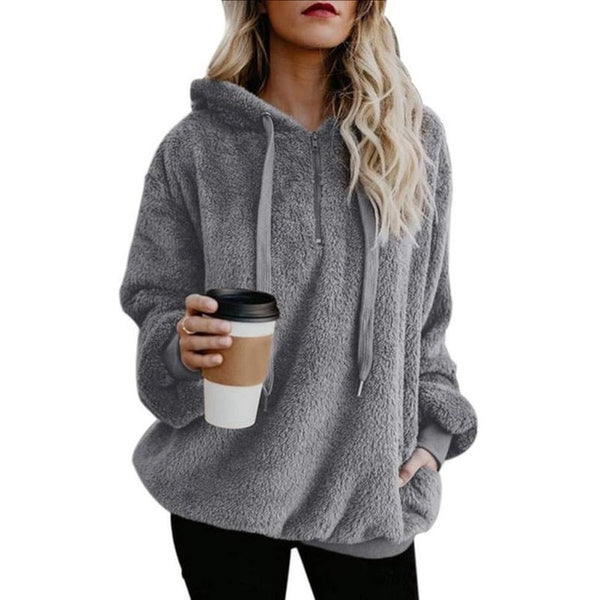 Women's Long Sleeve Hooded Fleece Sweatshirt Autumn Winter Thicken Warm Zip Up Hoodie Pullover