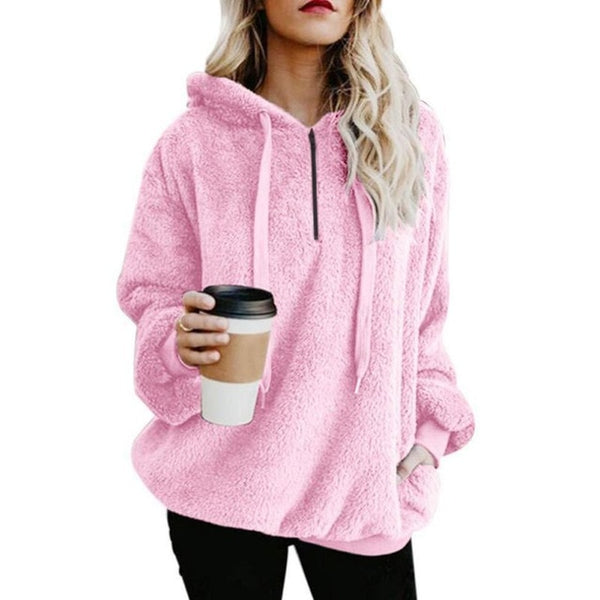 Women's Long Sleeve Hooded Fleece Sweatshirt Autumn Winter Thicken Warm Zip Up Hoodie Pullover