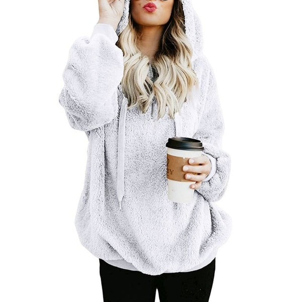 Women's Long Sleeve Hooded Fleece Sweatshirt Autumn Winter Thicken Warm Zip Up Hoodie Pullover