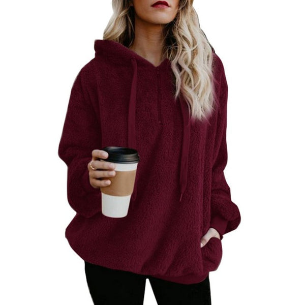 Women's Long Sleeve Hooded Fleece Sweatshirt Autumn Winter Thicken Warm Zip Up Hoodie Pullover