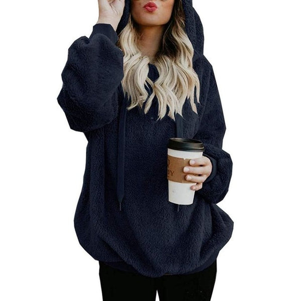 Women's Long Sleeve Hooded Fleece Sweatshirt Autumn Winter Thicken Warm Zip Up Hoodie Pullover