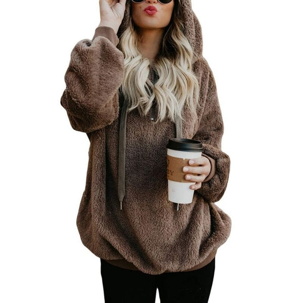 Women's Long Sleeve Hooded Fleece Sweatshirt Autumn Winter Thicken Warm Zip Up Hoodie Pullover