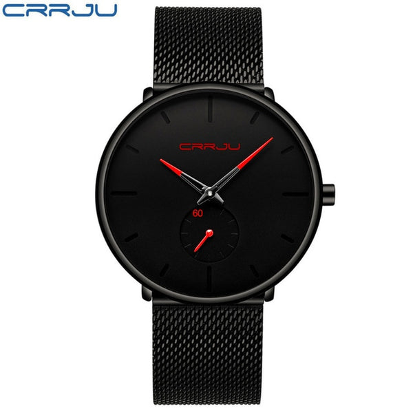 CRRJU Fashion Watch Men Waterproof Slim Mesh Strap Minimalist Wrist Watches For Men Quartz Sports Watch Clock Relogio Masculino