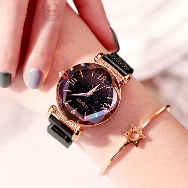 Luxury Rose Gold Women Watches Fashion Elegant Magnet Buckle Ladies Wrist Watches 2019 Best Starry Sky Roman Numeral Gift Clocks