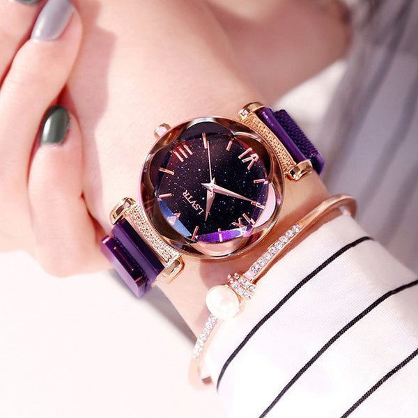 Luxury Rose Gold Women Watches Fashion Elegant Magnet Buckle Ladies Wrist Watches 2019 Best Starry Sky Roman Numeral Gift Clocks