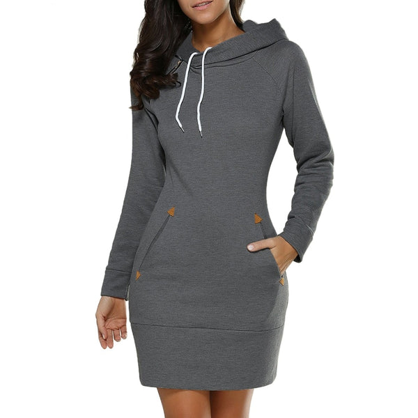 Dress Women Ladies Hooded Plus Size Autumn Sweatshirt Long Sleeve Hoodies Black Mini Dress 4XL 5XL Solid Pocket Hoodies