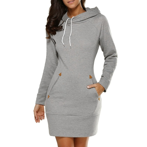 Dress Women Ladies Hooded Plus Size Autumn Sweatshirt Long Sleeve Hoodies Black Mini Dress 4XL 5XL Solid Pocket Hoodies