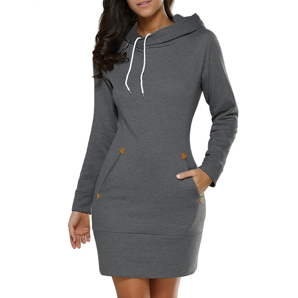 Dress Women Ladies Hooded Plus Size Autumn Sweatshirt Long Sleeve Hoodies Black Mini Dress 4XL 5XL Solid Pocket Hoodies