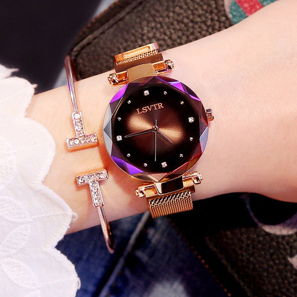 Luxury Rose Gold Women Watches Fashion Diamond Ladies Starry Sky Magnet Watch Waterproof Female Wristwatch For Gift Clock 2019