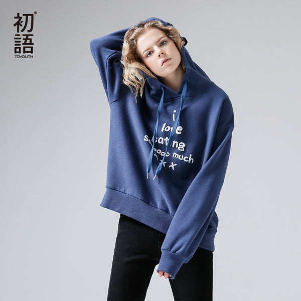 Toyouth Hooded Sweatshirts Women Oversized Hoodie 2019 Autumn Winter Tracksuit Fleece Warm Letter Printed Pullovers Hoodies