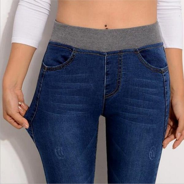 New Jeans For Women Plus Size 26-40 Casual Pants High Waist Jeans Elastic Waist Pencil Pants Fashion Denim Trousers