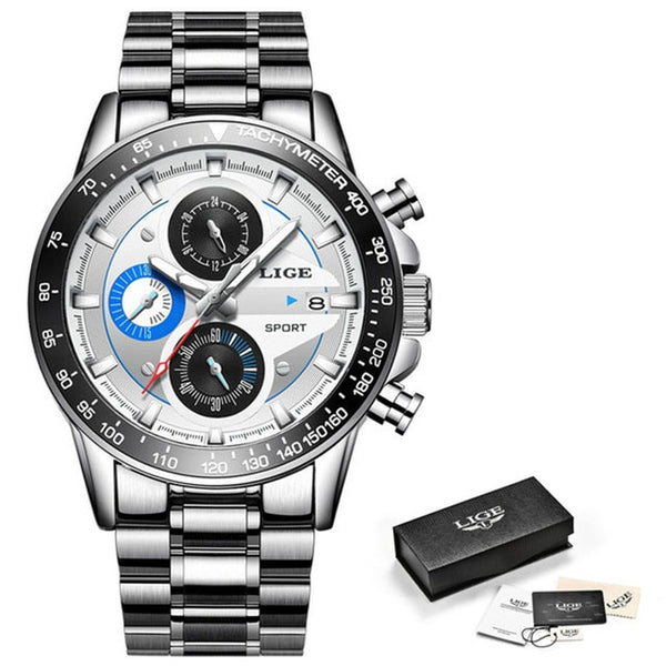 LIGE Fashion Men Watches Male Creative Business Chronograph Quartz Clock Stainless Steel Waterproof Watch Men Relogio Masculino