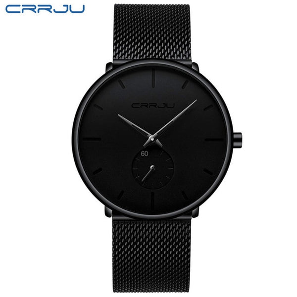 CRRJU Fashion Watch Men Waterproof Slim Mesh Strap Minimalist Wrist Watches For Men Quartz Sports Watch Clock Relogio Masculino