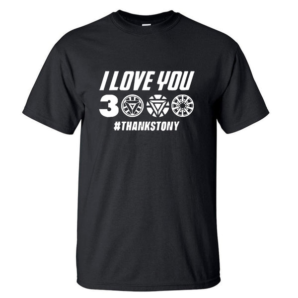 I Love You 3000 Times T shirt Men Superhero Iron Man Tony Stark The Avengers Summer T Shirts Cotton Short Sleeve Black Tshirt