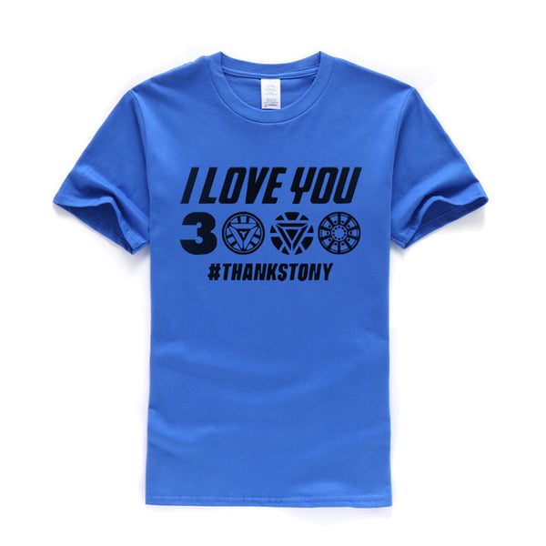 I Love You 3000 Times T shirt Men Superhero Iron Man Tony Stark The Avengers Summer T Shirts Cotton Short Sleeve Black Tshirt