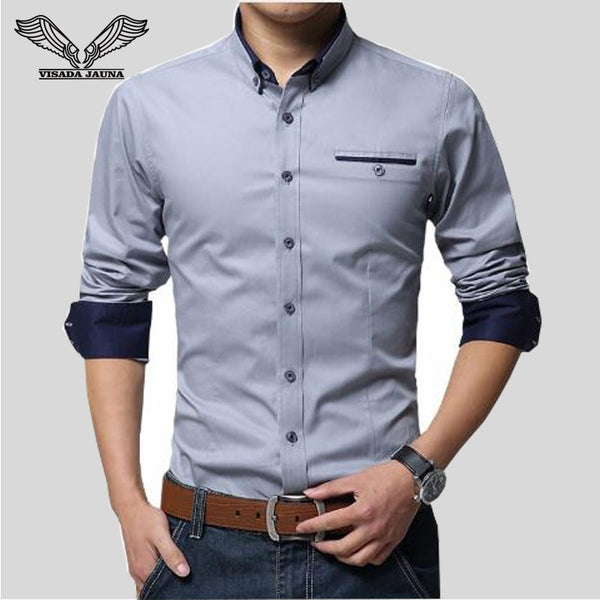 VISADA JAUNA 2018 New Men Shirts Business Long Sleeve Turn-down Collar Cotton Male Shirt Slim Fit Popular Designs N837