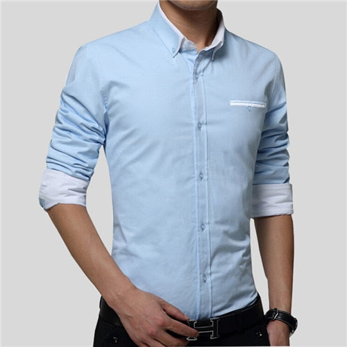 VISADA JAUNA 2018 New Men Shirts Business Long Sleeve Turn-down Collar Cotton Male Shirt Slim Fit Popular Designs N837