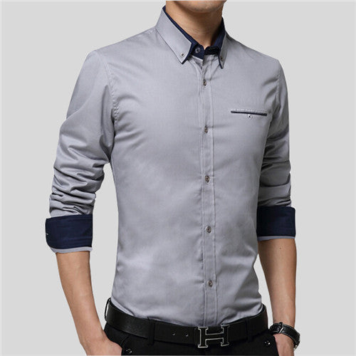 VISADA JAUNA 2018 New Men Shirts Business Long Sleeve Turn-down Collar Cotton Male Shirt Slim Fit Popular Designs N837