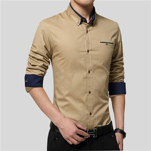 VISADA JAUNA 2018 New Men Shirts Business Long Sleeve Turn-down Collar Cotton Male Shirt Slim Fit Popular Designs N837