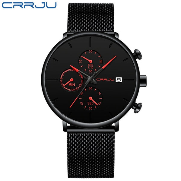 CRRJU Fashion Watch Men Waterproof Slim Mesh Strap Minimalist Wrist Watches For Men Quartz Sports Watch Clock Relogio Masculino