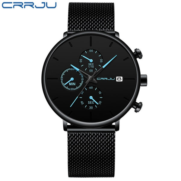 CRRJU Fashion Watch Men Waterproof Slim Mesh Strap Minimalist Wrist Watches For Men Quartz Sports Watch Clock Relogio Masculino