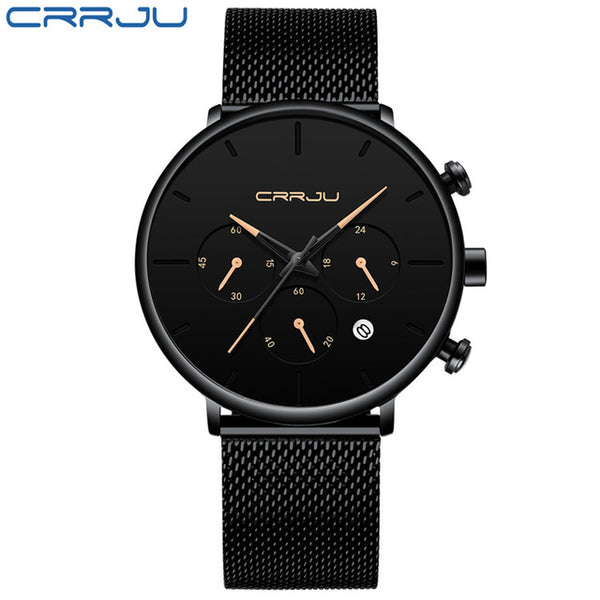 CRRJU Fashion Watch Men Waterproof Slim Mesh Strap Minimalist Wrist Watches For Men Quartz Sports Watch Clock Relogio Masculino