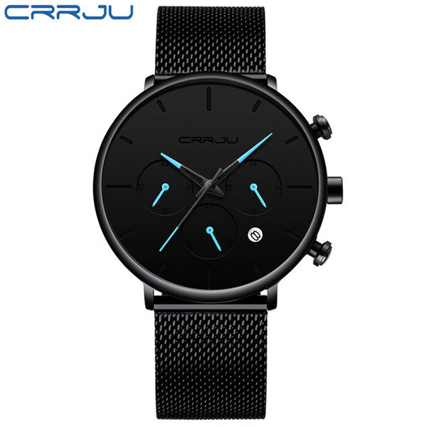 CRRJU Fashion Watch Men Waterproof Slim Mesh Strap Minimalist Wrist Watches For Men Quartz Sports Watch Clock Relogio Masculino