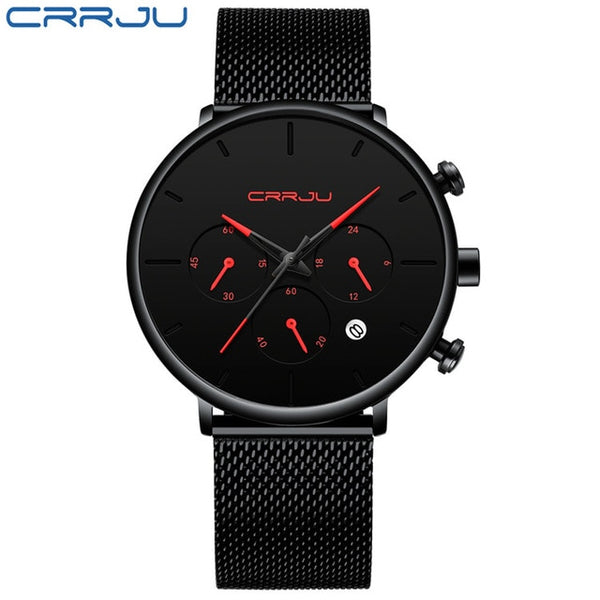 CRRJU Fashion Watch Men Waterproof Slim Mesh Strap Minimalist Wrist Watches For Men Quartz Sports Watch Clock Relogio Masculino