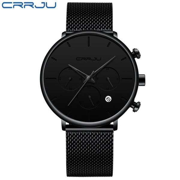 CRRJU Fashion Watch Men Waterproof Slim Mesh Strap Minimalist Wrist Watches For Men Quartz Sports Watch Clock Relogio Masculino