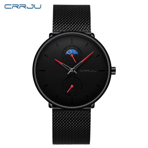 CRRJU Fashion Watch Men Waterproof Slim Mesh Strap Minimalist Wrist Watches For Men Quartz Sports Watch Clock Relogio Masculino