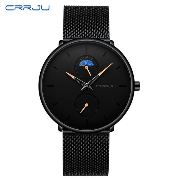 CRRJU Fashion Watch Men Waterproof Slim Mesh Strap Minimalist Wrist Watches For Men Quartz Sports Watch Clock Relogio Masculino