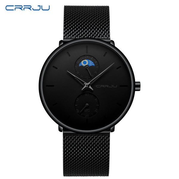 CRRJU Fashion Watch Men Waterproof Slim Mesh Strap Minimalist Wrist Watches For Men Quartz Sports Watch Clock Relogio Masculino