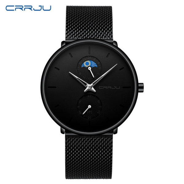 CRRJU Fashion Watch Men Waterproof Slim Mesh Strap Minimalist Wrist Watches For Men Quartz Sports Watch Clock Relogio Masculino