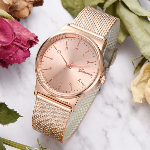 Geneva Woman Watch Rose Gold Sliver Vogue Wild Temperament Mesh Belt Ladies Men's Gift Quartz Watch Reloj Mujer Dropshipping *A