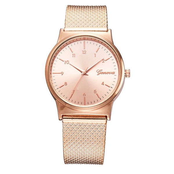 Geneva Woman Watch Rose Gold Sliver Vogue Wild Temperament Mesh Belt Ladies Men's Gift Quartz Watch Reloj Mujer Dropshipping *A