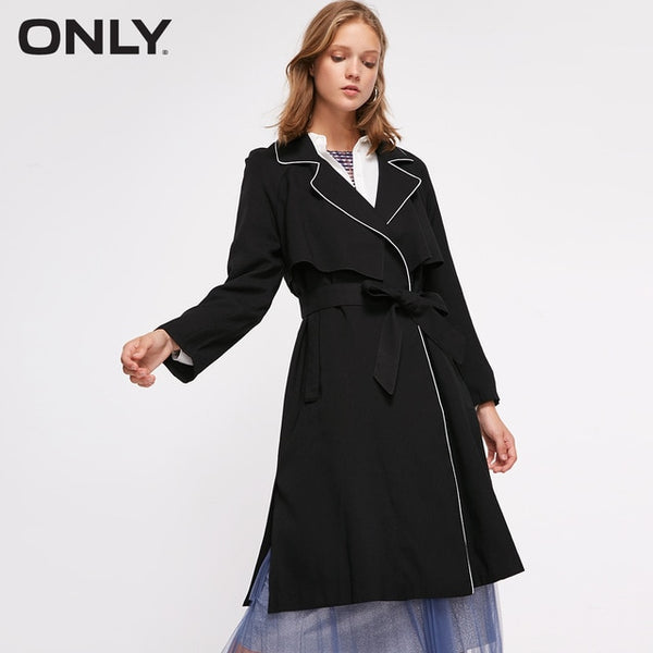 ONLY Spring Summer New Women's Slim Fit Adjustable Sleeves Side Slits Long Wind Coat |118336549